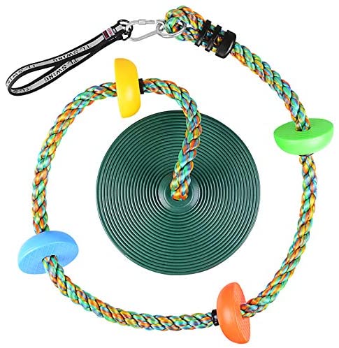 Funlove Climbing Rope Tree Swing with Platforms and Disc Swings Seat - Playground Swing Set Accessories Outdoor for Kids - Trees House Tire Saucer Swing Outside Playset Toys