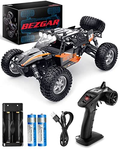 BEZGAR HB121 Hobby Grade 1:12 Scale Beginner RC Trucks, 4WD High Speed 42 Km/h All Terrains Electric Toy Off Road Sand Rall Buggy RC Truck with Rechargeable Batteries for Boys Kids and Adults