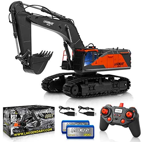1:14 Scale Large Remote Control Excavator Toy for Boys and Adults – Compatible with Dump Truck RC Construction Vehicles - 22 Channel Full Functional Metal Shovel RC Truck - 2 Batteries & 2 Chargers