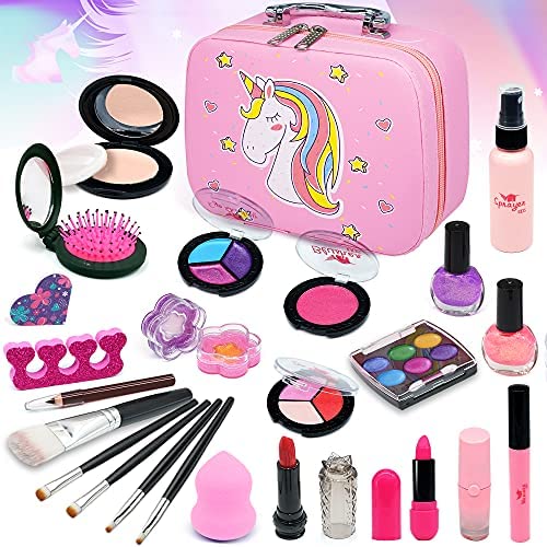 Kids Washable Makeup kit Girls - Real Cosmetic Toy Little Girl , Toddler & Non-Toxic Make Up Set , Children Vanities Dress Up,Child Princess Play pretend Birthday Gift,Age 3 4 5 6 7 8 Year Old