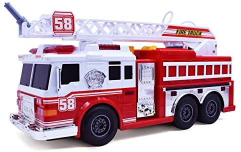 Fire Truck Motorized with Lights, Siren Sound, Working Water Pump and Rotating Rescue Ladder- Electric, Motorized, Big Fun Size 15