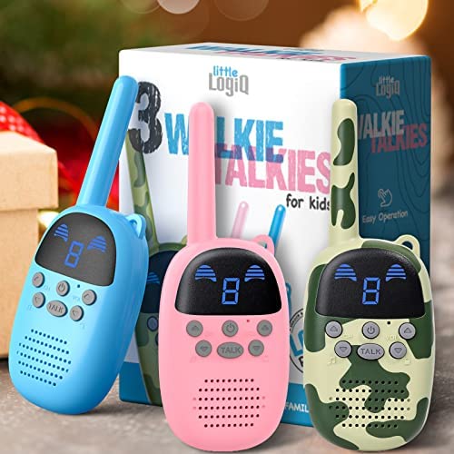 Walkie Talkies for Kids, LITTLELOGIQ Toys for 3-12 Year Old Boys Girls, 2 Way Radios 3 Pack, Long Range up to 16 Miles, 9 Channels, Ideal Gift Set for Age 3 up, Perfect for Camping, Hiking
