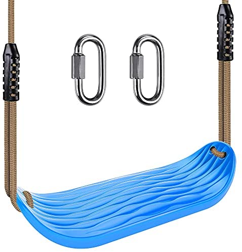 SELEWARE Plastic Swing Seat, Non Slip Tree Swing Set with 8ft Adjustable Rope and 2 Carabiners, Heavy Duty Playground Swing Set Accessories for Kid Indoor Outdoor Backyard, Blue