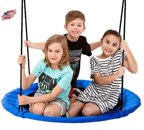 Smartsome Flying Saucer Tree Swing | 40 Inch | Steel Frame | Indoor & Outdoor | Hours of Fun | Hardware Included | Easy Assembly | Great Kids Swing | Trees & Play sets | Large Weight Capacity | Blue .