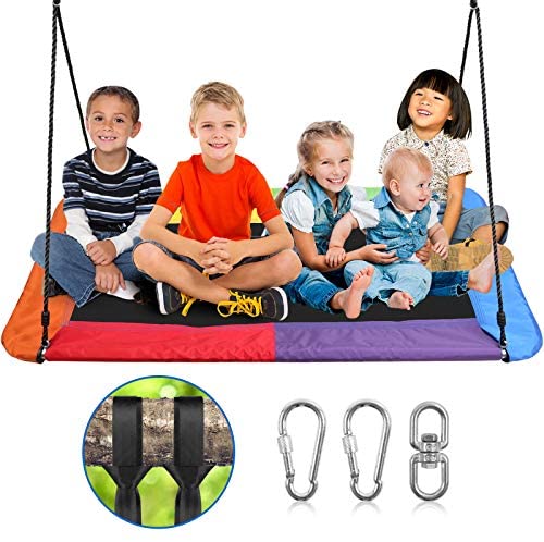 Odoland 60inch Giant Platform Tree Swing for Kids and Adult - Waterproof Fabric Large Flying Outdoor Indoor Saucer Hammock - Platform Surf Swing Sets for Backyard, Playground, Playroom