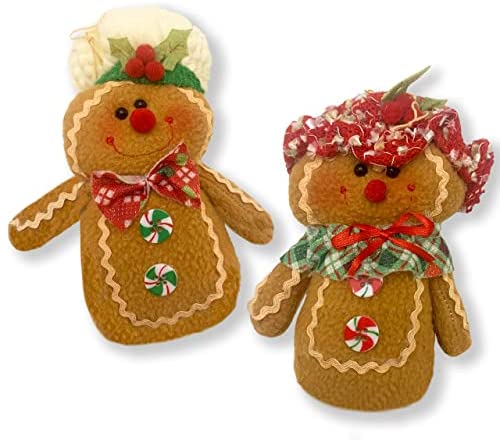 Super Cute, Extra Fluffy Gingerbread Man Ornaments, Set of 2 Stuffed Mini 3in Hanging Plush Decorations, Kid Friendly Holiday Decor, Perfect for Your Xmas Tree, Wreaths, Mantel, Stockings or Garland