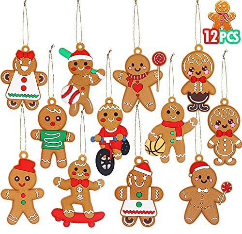Christmas Tree Decorations and Ornaments Set - Gingerbread Man Decorations Gingerbread House Ornament 12 Pack for Christmas Tree Wreath Christmas Decorations Indoors Home