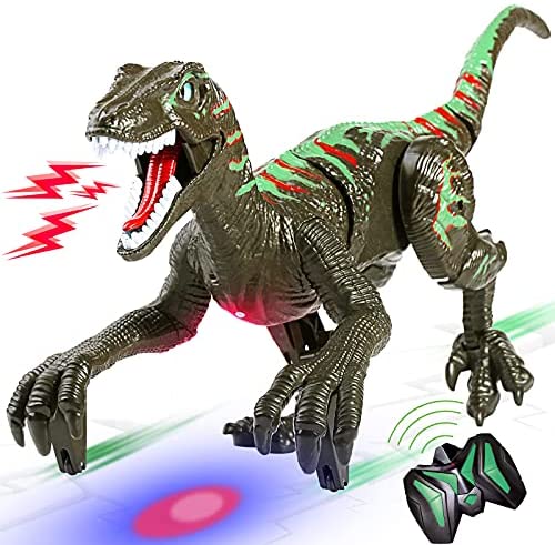 Happitry Remote Control Dinosaurs Toys for Boys Age 4 5 6 7 8 9 10, Big RC Dinosaur Toy Gifts for Kids Birthday Christmas, Electronic Walking Robot Velociraptor with Sound & Light, 2.4G, Rechargeable