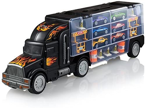 Play22 Toy Truck Transport Car Carrier - Toy Truck Includes 6 Toy Cars & Accessories - Toy Trucks Fits 28 Toy Car Slots - Great Car Toys Gift for Boys & Girls - Original