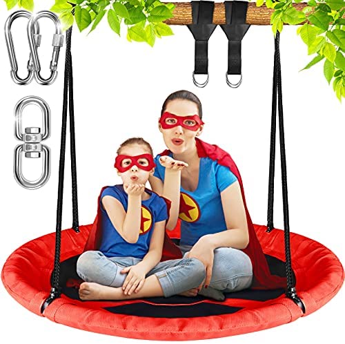 Dimples Excel Tree Swing Set Saucer Swing Seat for Kids Backyard Outdoor (Red)