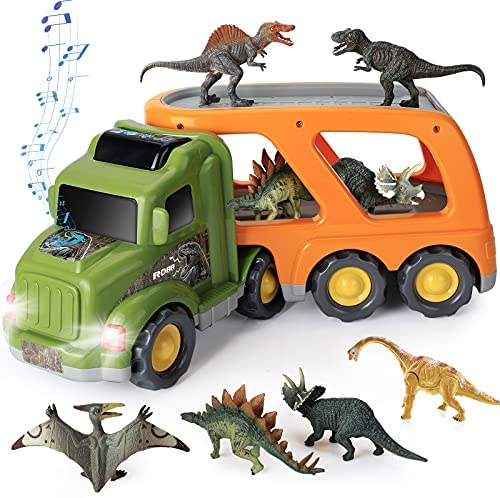 Car Truck Toy for 3 4 5 6 Years Old Boys and Girls, Dinosaur Transport Truck Including T-Rex, Pterodactyl, Brachiosaurus, for Boys & Girls