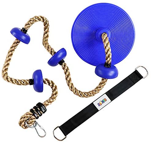 Climbing Rope with Platforms and Dis Swing Seat Set Accessory Including Bonus Hanging Strap & Carabiner Blue