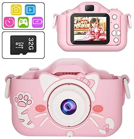 Kids Digital Camera Portable Toy, 1080P Dual Lens 20.0MP Toddler Video Camera for Children , Best Christmas Birthday Gifts for 3-14 Years Old Boys and Girl with 32G TF Card(Pink)