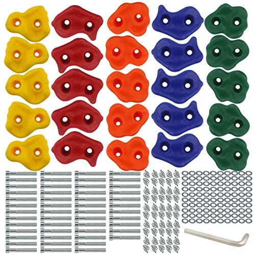 Ogrmar 25 PCS Rock Climbing Holds Set with Mounting Screws and Hardware for DIY Kids Indoor and Outdoor Play Set Use White