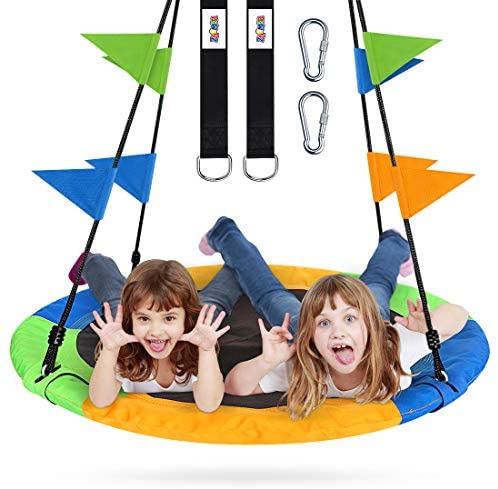 Flying Saucer Tree Swing Set 40 Inch for Kids & Parent Outdoor Toys with Hanging Straps, Hooks, and Pennants, 660lb Weight Capacity, Great for Playground Swing, Backyard and Playroom