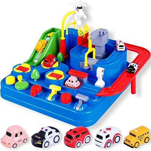 YEZI Car Adventure Toys, City Rescue Preschool Educational Toy Vehicle, Parent-Child Interactive Racing Kids Toy, Puzzle Car Race Tracks Parking Playsets for 3 4 5 6 7 8 Year Old Toddlers Boys Girls