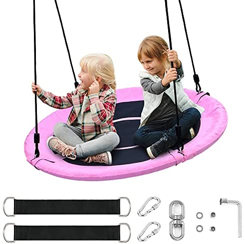 DB11 Saucer Tree Swing for Kids Outdoor,40 Inch Diameter 660lb Weight Capacity,Easy Installation and Waterproof Outdoor Swing Set for Kids Playground, Backyard and Playroom., Pink (pinkswing01)