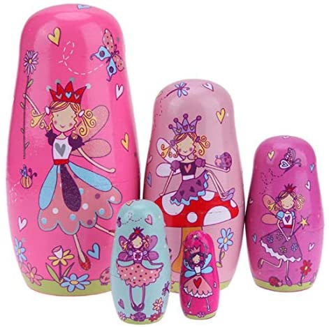 Konrisa Nesting Dolls 5 Piece Set Cute Angel Elf Matryoshka Dolls Handmade Wooden Figurines Stacking Toys for Kids Adult Boys Girls New Year Birthday