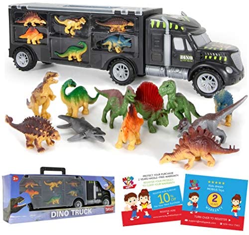 Dinosaur Truck Carrier – Dinosaur Toy for Boys, 12 Dinosaur Toys Playset – Toy Dinosaurs for Boys Age 3 & Up with More Dinosaur Figures, Dinosaur Trucks for Boys Toys Age 4-5, 6, 7 Years Old