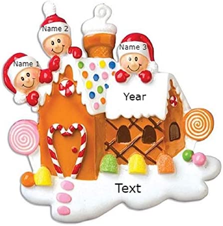 Personalized Christmas Tree Ornament Gingerbread House Family of 3 - Our Sweet Home - Family Kids Candy-Cane Ice Cream - Holiday Tradition 2021 - Free Customization (Family of 3)