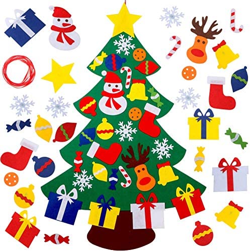 YEAHBEER Felt Christmas Tree for Kids Wall, 3.2FT Felt Christmas Tree with 30 Detachable DIY Christmas Ornaments,Xmas Gifts, New Year Door Hanging Decorations