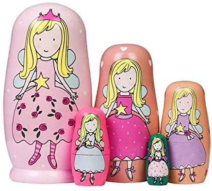 5 Pieces Cute Nesting Dolls Matryoshka Doll Russian Handmade Wooden Dolls Cartoon Angel Girl Pattern Toy Gift 6