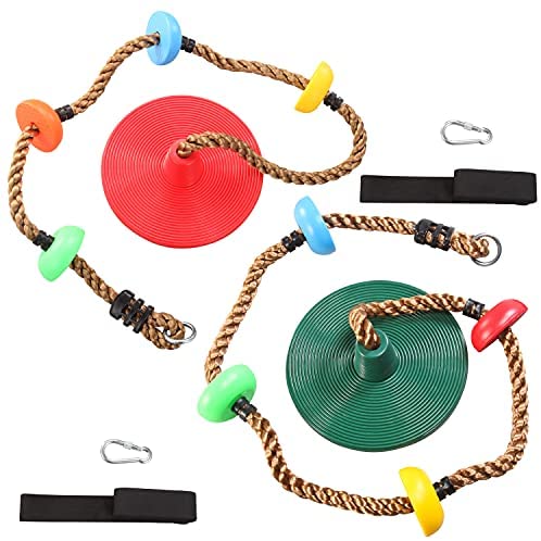 2 Pack Climbing Rope Tree Swing with Climbing Rope and Platforms Disc Swing Seat with Hanging Strap and Snap Hook for Kids Outdoor Playground Set Accessories Tree House, Backyard Fun, Daily Exercise