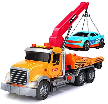 Metal Tow Trcuks Toy Trucks with Hook and car for Boys Pull Back Trcuk Toys wiht Light and Sound for Kids