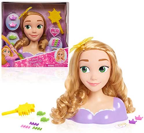 Disney Princess Rapunzel Styling Head, Blonde Hair, 10 Piece Pretend Play Set, Tangled, by Just Play