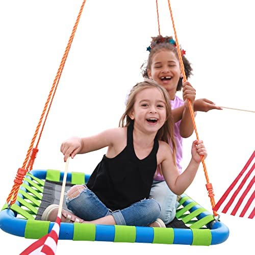 SlideWhizzer Big Outdoor Platform Tree Swing - Swingset Outdoor for Kids - Saucer Swing for Kids Outdoor - Set with Rope and Swurfer Swing for Tree