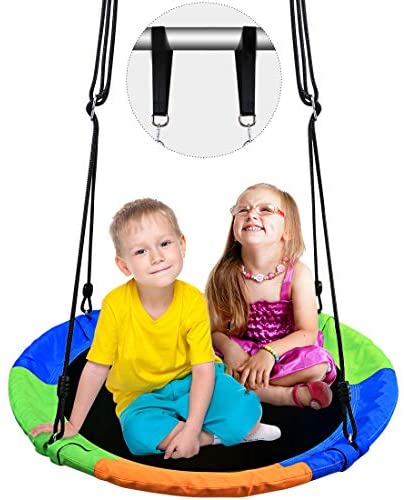 Kids Outdoor Round Mat Swing Flying Saucer Swing and Large Round Saucer Swing Seat–Perfect for Tree,Backyard,Playground