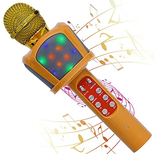 Kids Toys Microphone, Wireless Karaoke Machine for 3 4 5 6 7 8 9 10 Years Old Boy Girl Gifts, Voice Changer Bluetooth Microphone with LED Lights, 5 in 1 Portable Karaoke Gifts for Birthday, Christmas