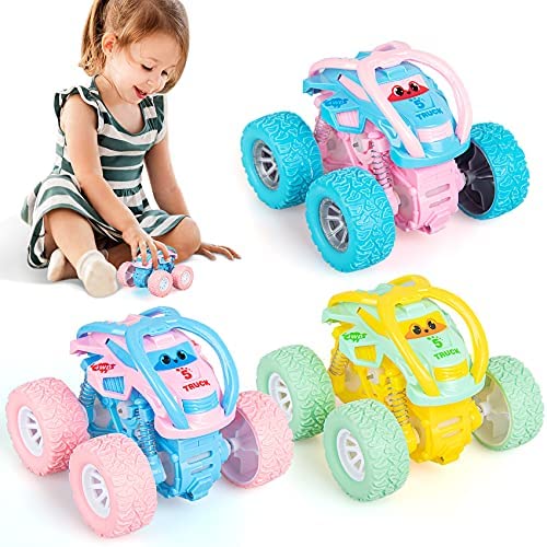 LODBY Cute Push & Go Double-Directions Vehicles Sets for Toddlers Gifts, 3 Pack