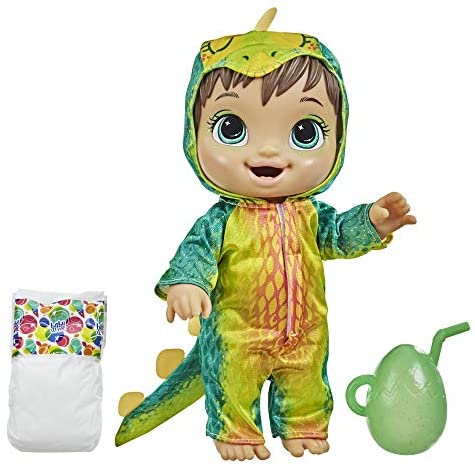Baby Alive Dino Cuties Doll, Stegosaurus, Doll Accessories, Drinks, Wets, Stegosaurus Dinosaur Toy for Kids Ages 3 Years and Up, Brown Hair
