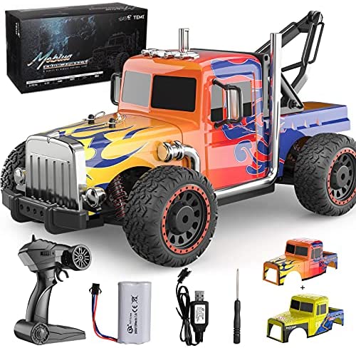 TEMI Hobby Grade 1:16 Scale Remote Control Car,4WD High Speed 40 Km/h All Terrains Electric Toy Off Road RC Monster Vehicle Truck Crawler with Extra Shell Rechargeable Battery for Boys Kids and Adults