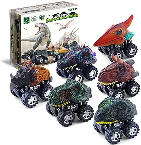 DINOBROS Dinosaur Toy Pull Back Cars 6 Pack Dinosaur Boy Toys Age 3,4,5,6,7 Dino T-Rex Games
