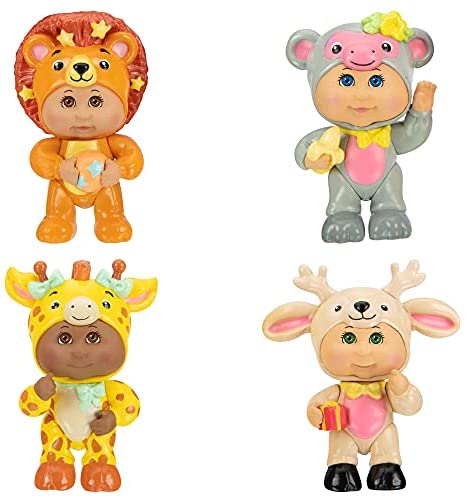 Cabbage Patch Kids Cutietown Zoo Friends, 3” 4-Figure Pack - Includes Lion, Monkey, Giraffe, Elk - Cabbage Patch Zoo Friends - Grow Your Cabbage Patch, (CPW0784)