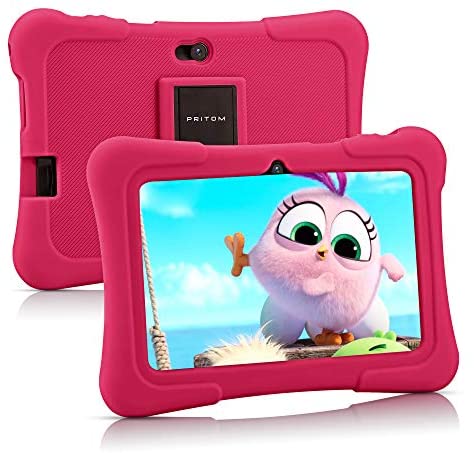 Pritom 7 inch Kids Tablet | Quad Core Android 10.0, 16GB ROM | WiFi,Bluetooth,Dual Camera | Educational,Games,Parental Control,Kids Software Pre-Installed with Kids-Tablet Case (Pink)