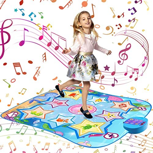 Dance Mat-Electronic Musical Dance games Toys for 3-10 Year Old Girls，5 Game Modes, Built-in Music，Adjustable Volume Play Mats with LED Lights，Christmas Birthday Gifts for 3 4 5 6 7 8 9+Year Old Girls