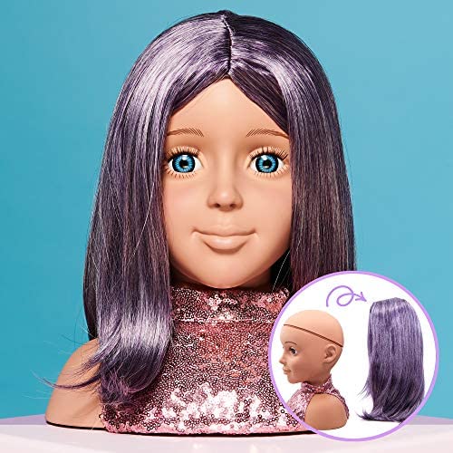 I'M A STYLIST Styling Head Deluxe Lola - Doll Mannequin Head, Interchangeable Wig, Synthetic Fiber Purple Hair Includes Magnetic Lashes, Hair Accessories, Earrings & Face Gems for Kids 8+ Years - 13