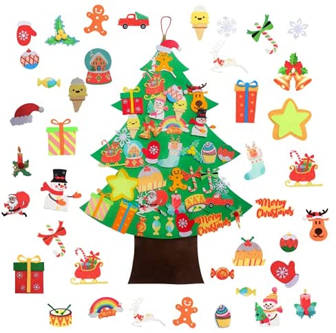 TOBEHIGHER Felt Christmas Tree - 3.5 FT DIY Christmas Felt Tree for Kids, 38 Pcs Kids Wall Hanging Detachable Ornaments, Xmas Gifts, New Year Door Wall Hanging Decorations