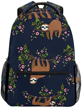 Sloth Backpacks for Girls Boys Kids Women Men Funny Sloth Hanging On The Tree Flowers Branch School Book Bag Casual Travel Camping Daypack