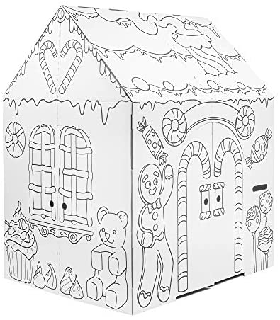 Easy Playhouse Gingerbread House - Kids Art & Craft for Indoor Fun, Color Favorite Holiday Sweets & Winter Friends– Decorate & Personalize a Cardboard Fort, 32