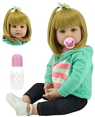 MNMJ Lovely Reborn Baby Girl Doll 18 Inch Real Life Realistic Newborn Dolls, Soft Silicone Blonde Hair Reborns Toddler Princess Girls