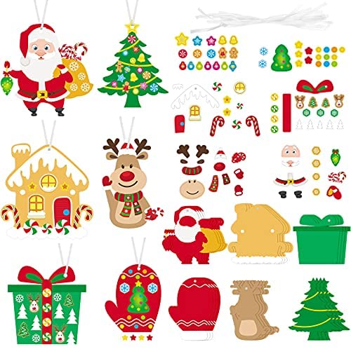 Christmas Craft Kit for Kids Christmas Tree Ornaments Hanging Art and Craft DIY Project Gingerbread House Crafts Kit Christmas Present Box Claus Reindeer Christmas Crafts for Kids, 6 Styles (24)