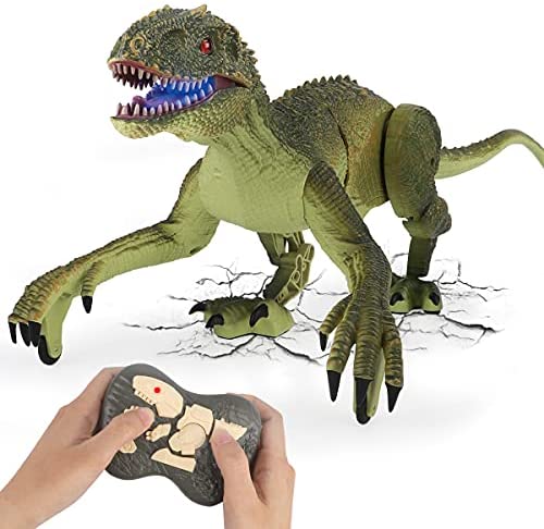 GILOBABY Remote Control Dinosaur Toys with Light and Sound 2.4Ghz RC Simulation Walking Dinosaur Robot for Kids Boys Girls 4 5 6 7 8 9+ Gifts（Green）
