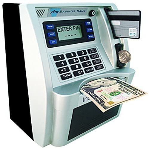 2021 Upgraded ATM Savings Piggy Money Bank for Real Money for Kids Adults with Debit Card,Password Login,Coin Recognition,Balance Calculator,Targets Setting,Electronic Safe Cash Box (Sliver/Black)