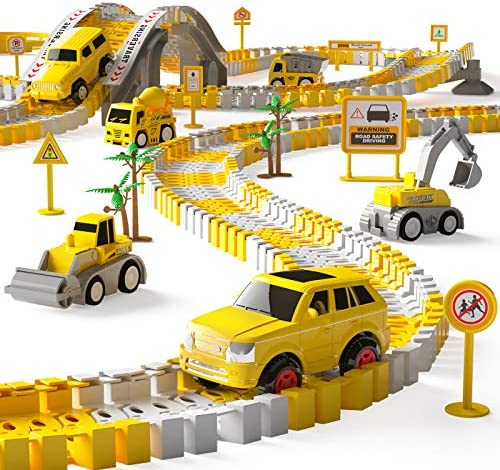 iHaHa 236 PCS Construction Race Tracks for Kids Boys Toys, 6 PCS Construction Car and Flexible Track Playset Create A Engineering Road Gifts for 3 4 5 6 Year Old Boys Girls Best Toys