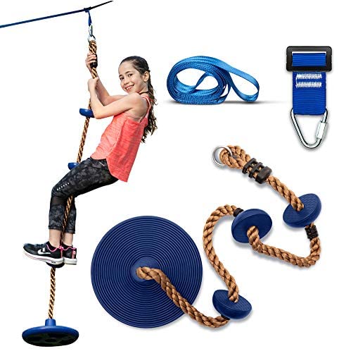 Sportivikids Climbing Rope Tree Swing with Platforms and Disc Swings Seat - Climbing Ladder for Treehouse and Backyard Tree Use, Bonus Hanging Carabiner, Fun Kids Outdoor Playground Accessories