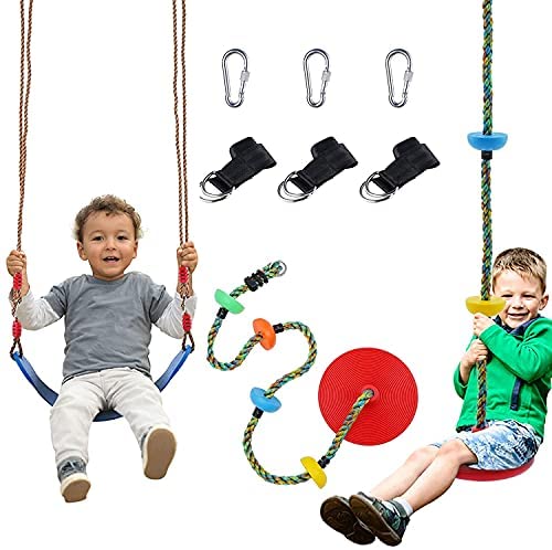 BANIROMAY 3 in 1 Swing Seat Tree Climbing Rope Swing with Platform, Outdoor Playground Backyard Swing Set